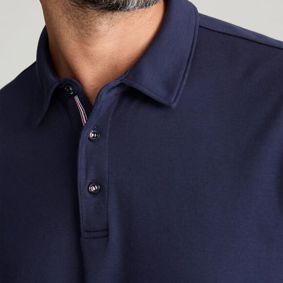 UNTUCKIT Wrinkle-Free Damaschino Long-Sleeve Polo 100% Cotton Navy Mens Large - Picture 2 of 15